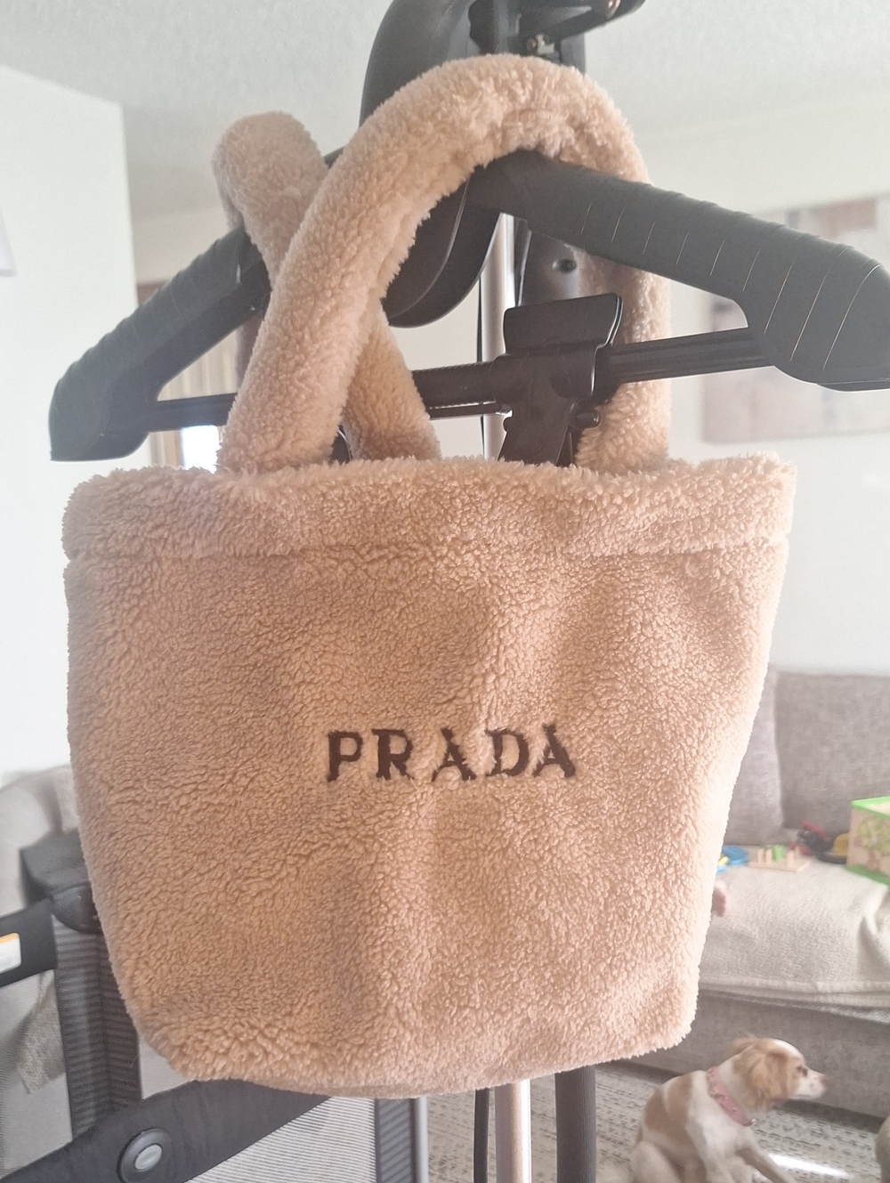 Prada Beige Faux-Shearling Mini Tote